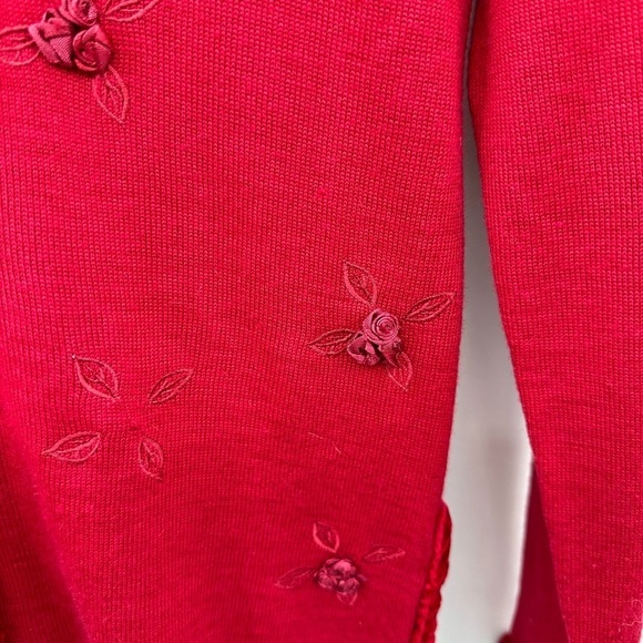Y2K VINTAGE APRIL CORNELL S red embellished womans cottagecore wool cardigan - Picture 10 of 13